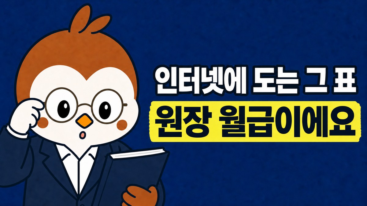 정장을 입은 참새 선생님이 안경테에 손을 올리고 장부를 들여다보는 그림. 「인터넷에 도는 그 표 / 원장 월급이에요」라고 적혀 있어요